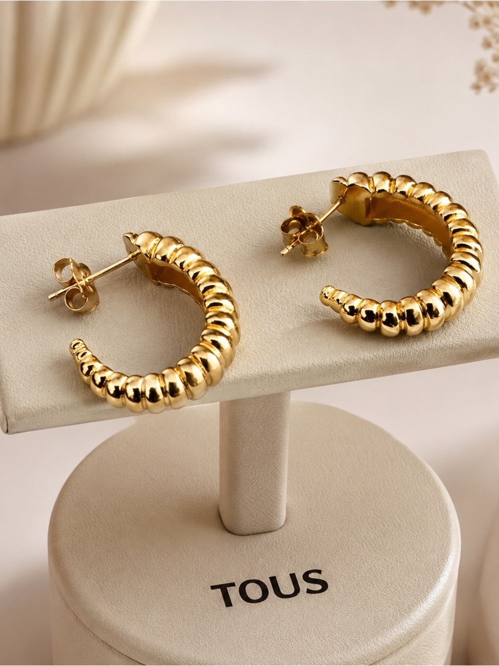 Vermeil 925 Gold Ribbed Hoop Earrings